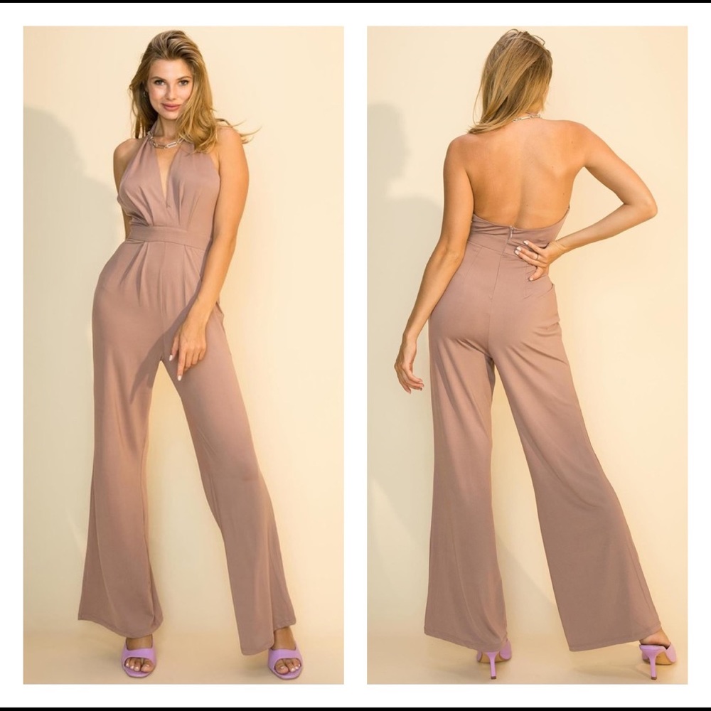 Tan Halter Sleeveless Pant Jumpsuit NWT
